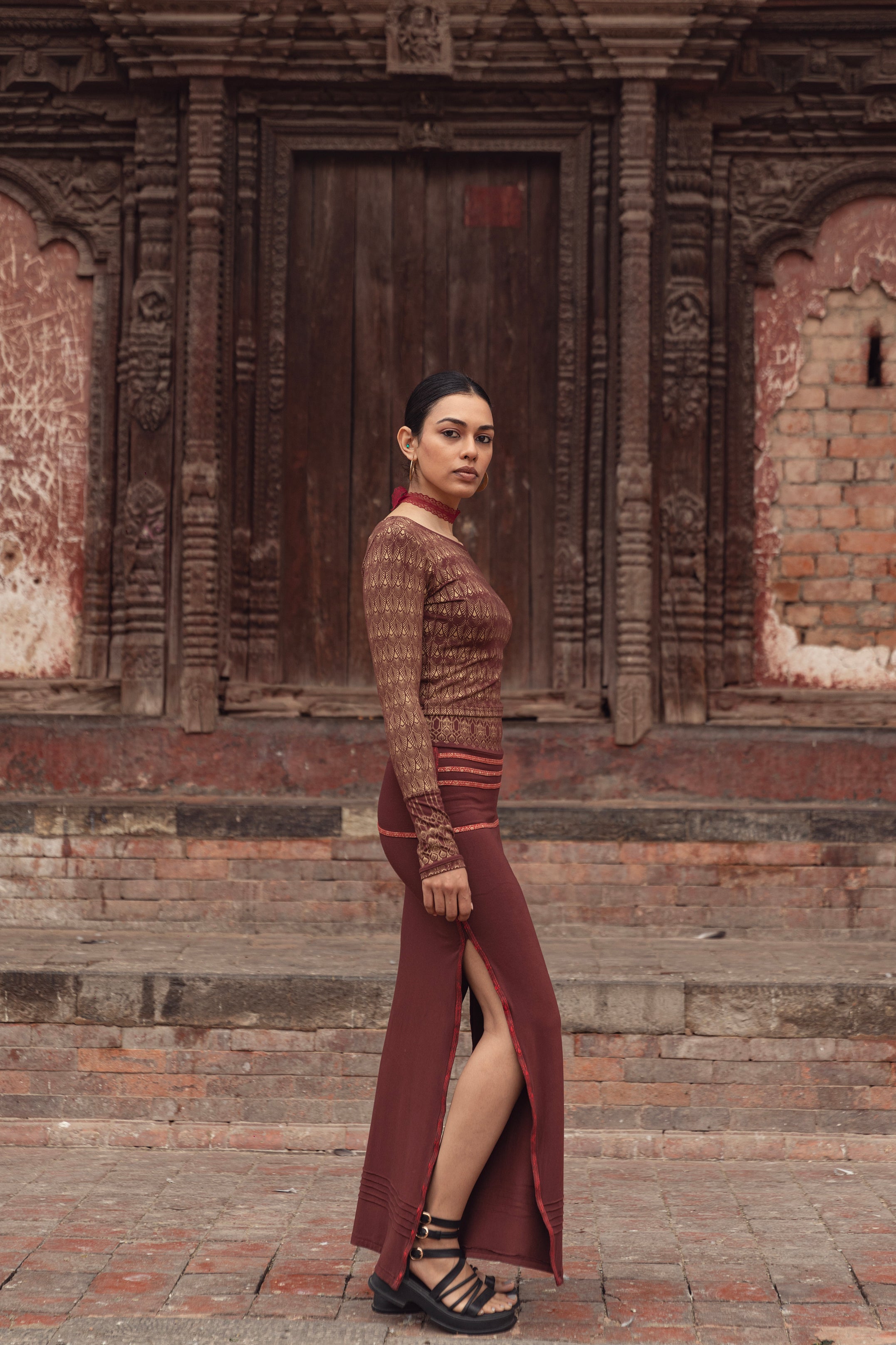 Ayla Top — Burgundy & Gold